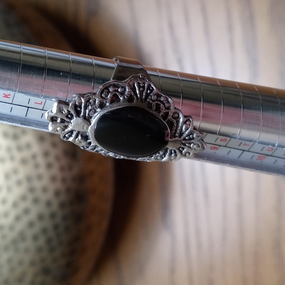 Vintage Silver Adjustable Ring Black Onyx Adjustable 7 - Picture 4 of 14